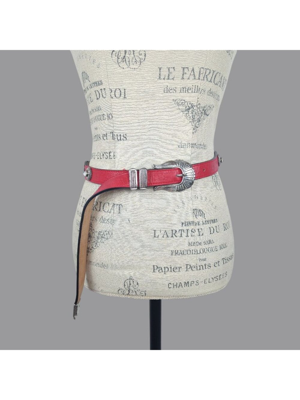 Vintage 90s Red Western Belt Small Streets Ahead Leather Silver